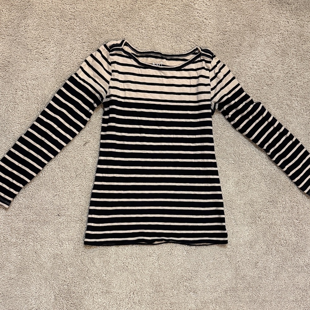 J. Crew Black and Cream Striped Artist T-Shirt